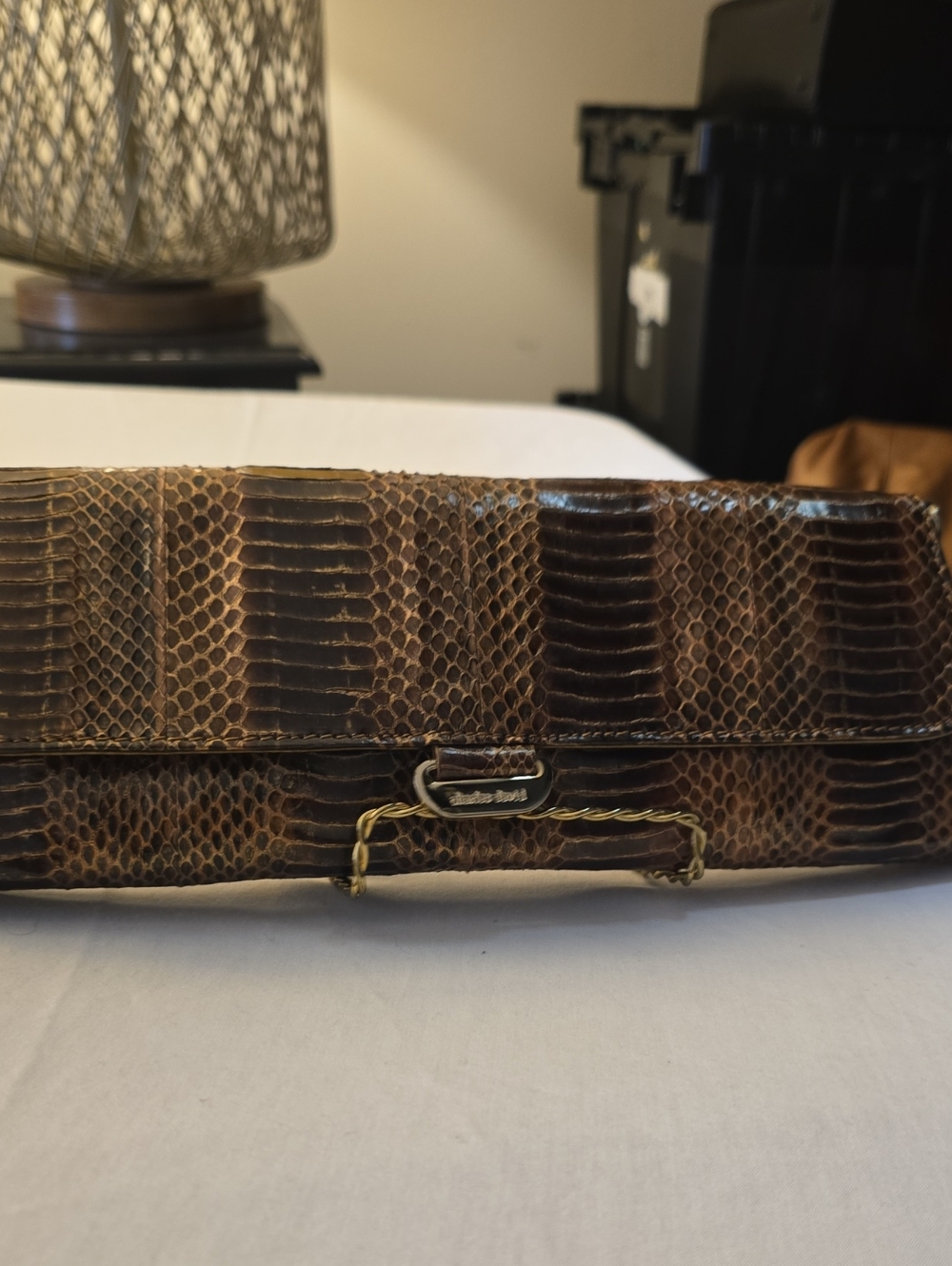 Charles David Brown Snakeskin-Pattern Clutch